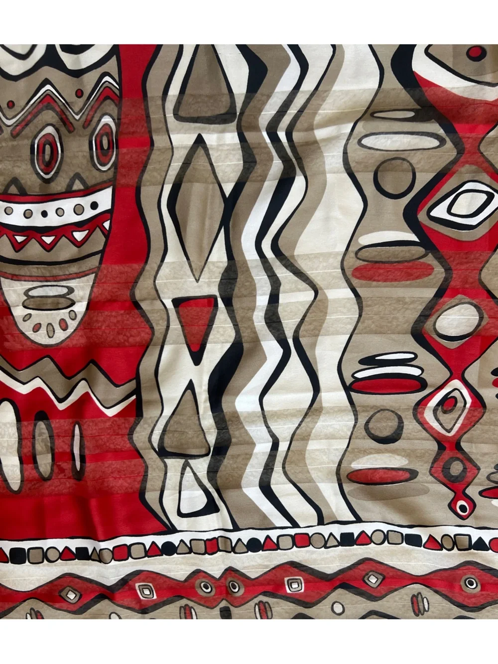 VTG Made in Italy Geometric Tribal Graphic Scarf Abstract Sheer Red Taupe 33